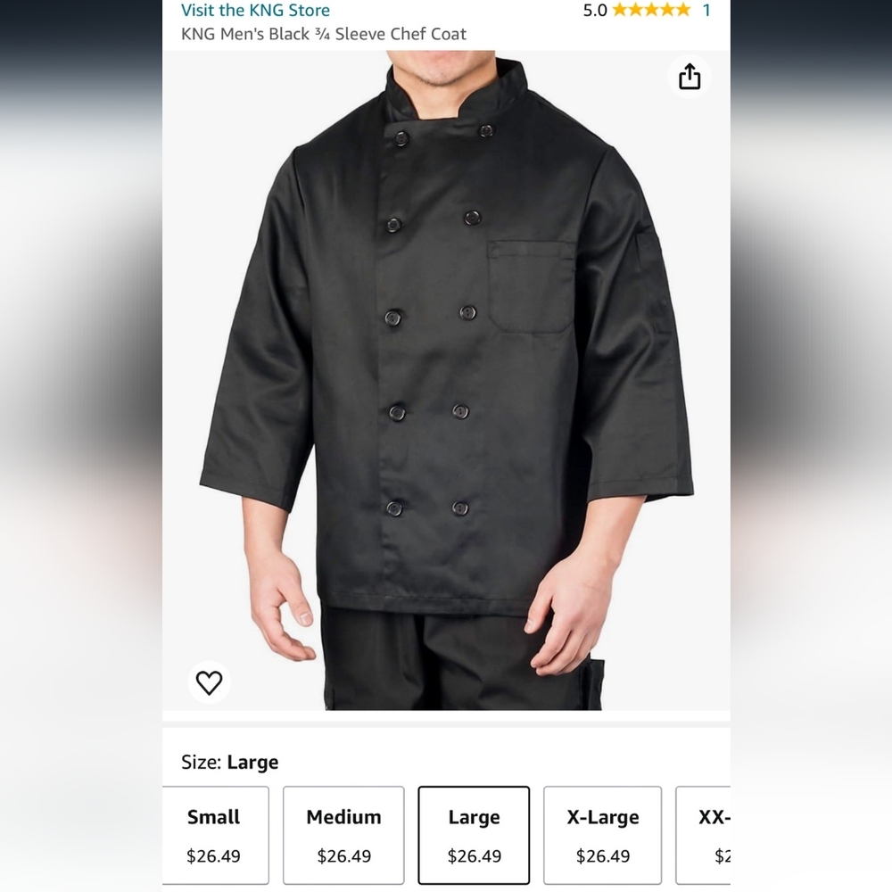 KNG | Men's 3/4 Sleeve Chef Coat Large Black Unisex - Picture 3 of 11